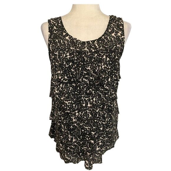j crew womens 100% silk black white leaf print tank top 4 small - Picture 1 of 4
